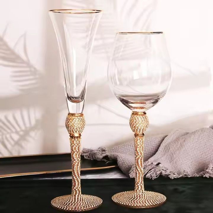 New Style Crystal Glassware Red Wine Glass Cup with Gold Edge Diamond Inlay