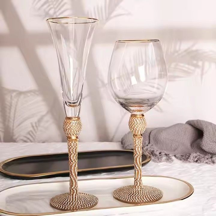 New Style Crystal Glassware Red Wine Glass Cup with Gold Edge Diamond Inlay