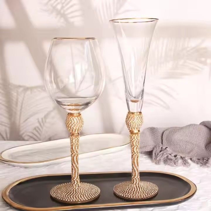 New Style Crystal Glassware Red Wine Glass Cup with Gold Edge Diamond Inlay