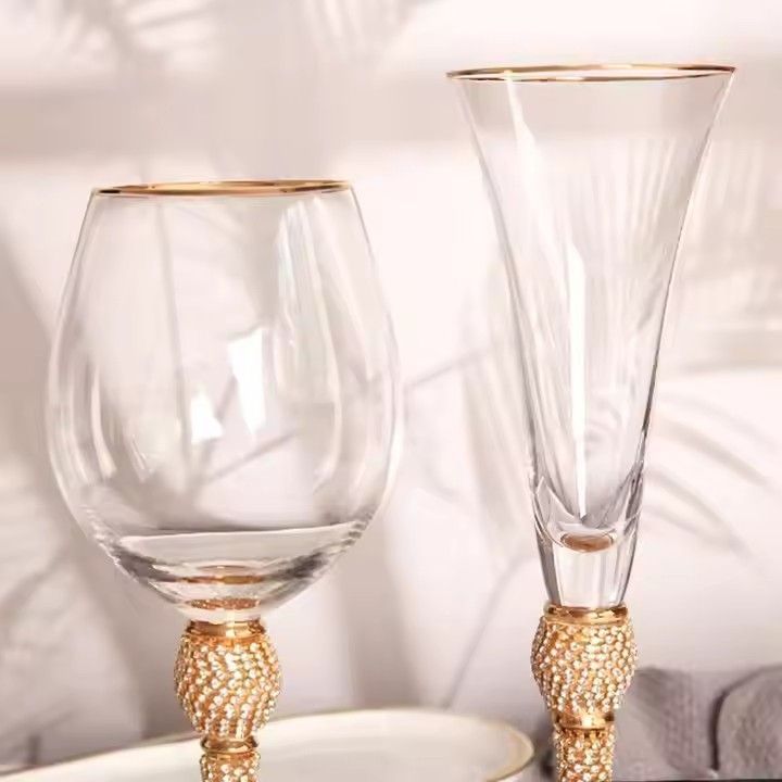 New Style Crystal Glassware Red Wine Glass Cup with Gold Edge Diamond Inlay