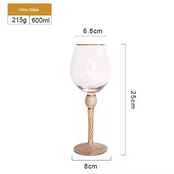 New Style Crystal Glassware Red Wine Glass Cup with Gold Edge Diamond Inlay