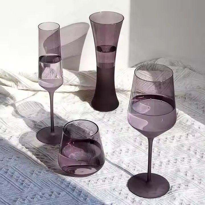 High-grade crystal red wine glass high color value light luxury wine set purple simple glass goblet