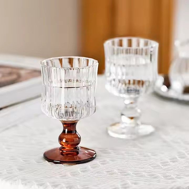 Retro Colored Pearl Fruit Wine Glass Medieval High Legged Glass Transparent Cold Drink Wine Glass Red