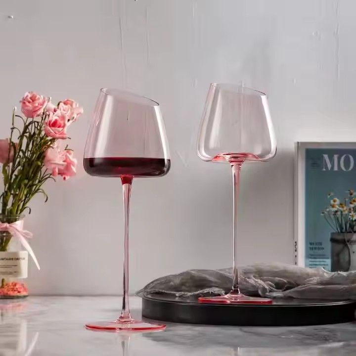 Large Red Wine Glasses Slanted Rim Wine Glass with Long Stems Drinking Crystal Wine Glasses