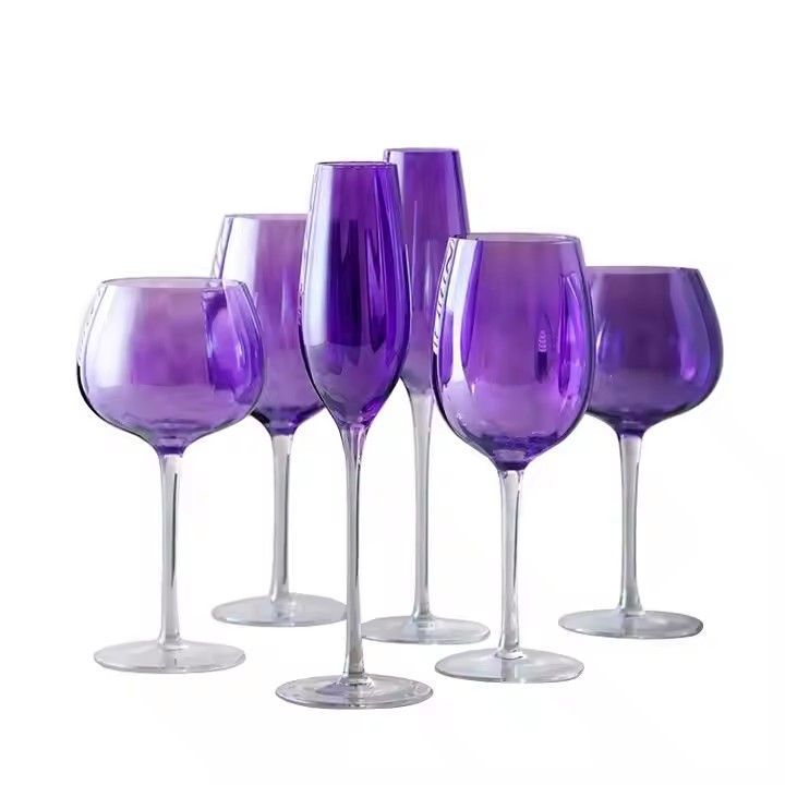 Hot Selling Custom Logo Long Stem Red Wine Glass Purple Champagne Flutes For Wedding