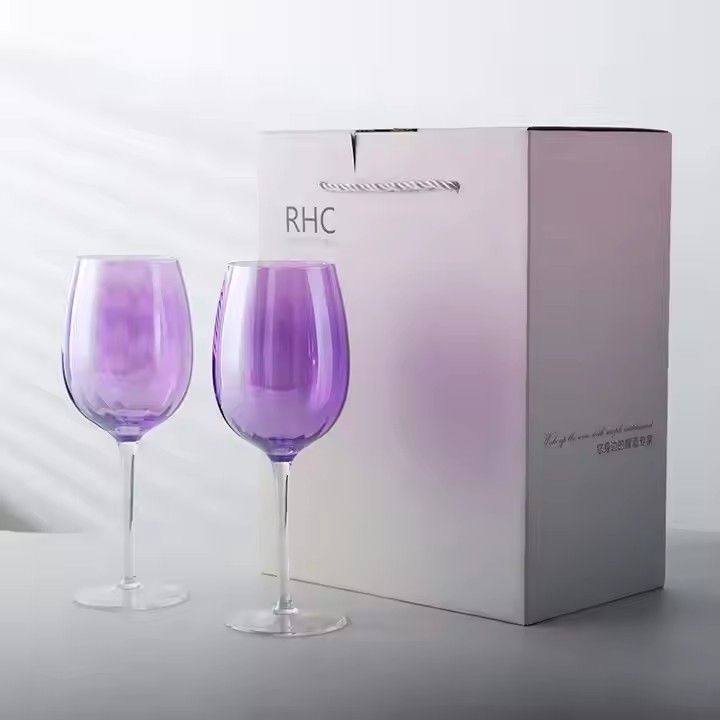 Hot Selling Custom Logo Long Stem Red Wine Glass Purple Champagne Flutes For Wedding