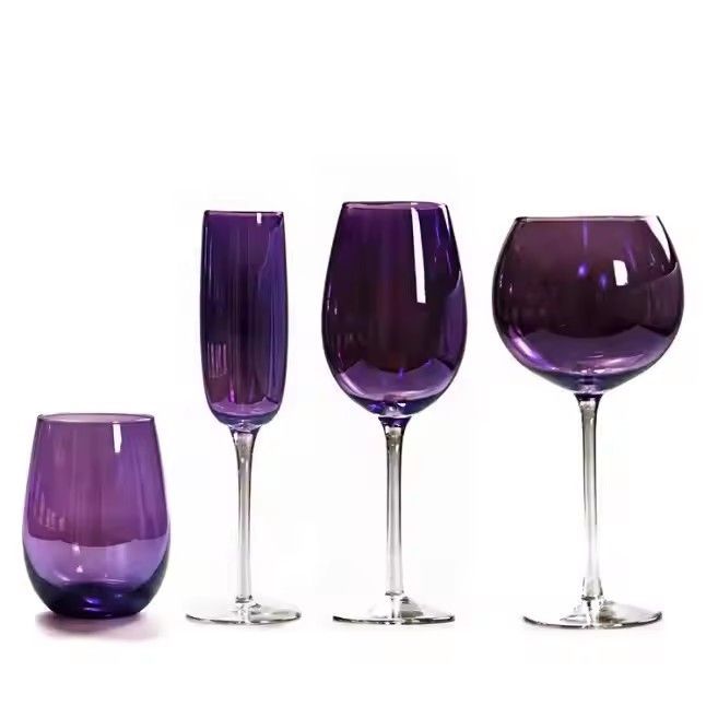 Luxury Wholesale Purple Style Colorful Crystal Wine Glasses Set Wine Glass Set Whisky Red Wine Glasses