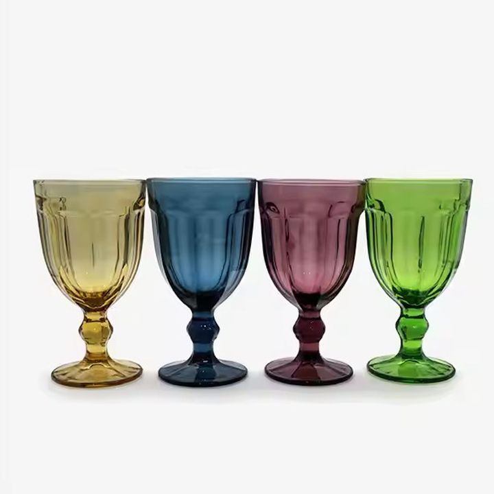 Wholesale colored glassware embossed vintage amber pressed goblet wine glass goblets