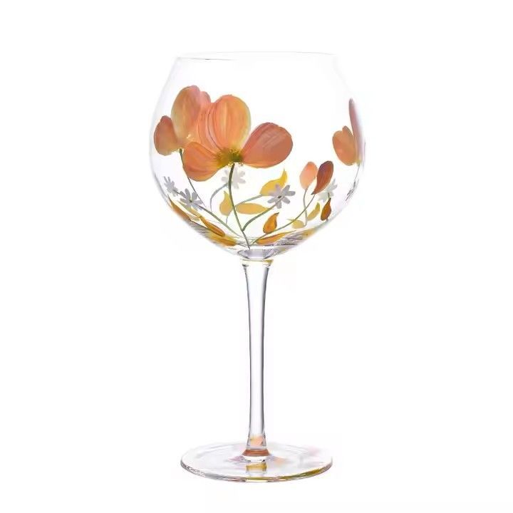 Wholesales of red wine glass hand painted flowers goblet glasses elegant stemware red wine glass for gift