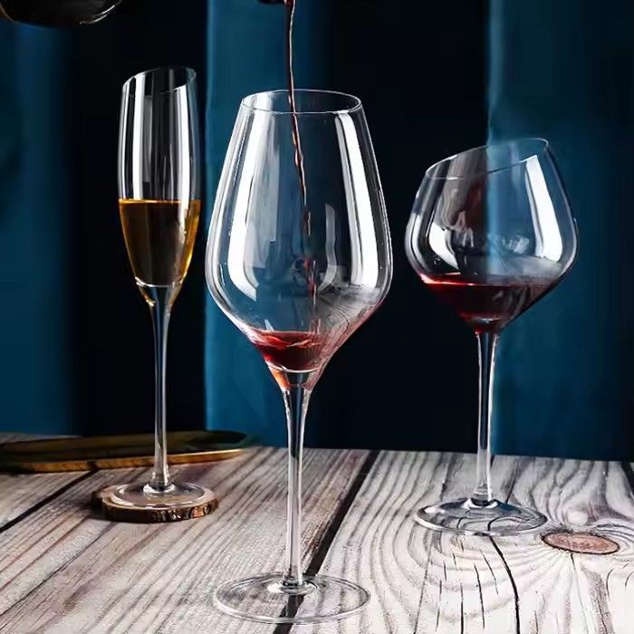 Color creative sloping unleaded with cry-stal glass high-footed glass red wine glass