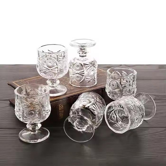 Vintage Sublimation New Dessert Cups Glass Ice Cream Cup Engraved Glass Cup Set Of 6 Wine Glass