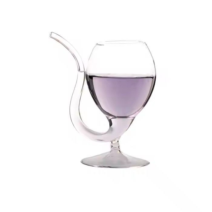 High borosilicate vampire red wine glass with drinking tube straw