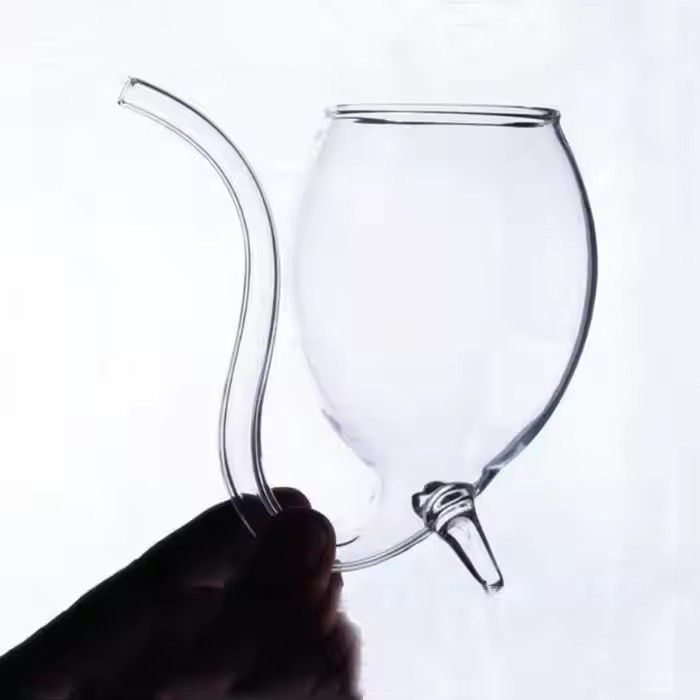 High borosilicate vampire red wine glass with drinking tube straw