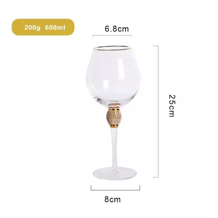 Most popular wholesale stem crystal wine glass diamond with golden rim