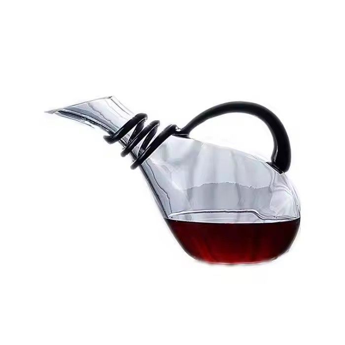 Hot sale custom logo crystal oblique wine decanter glass jug with black handle