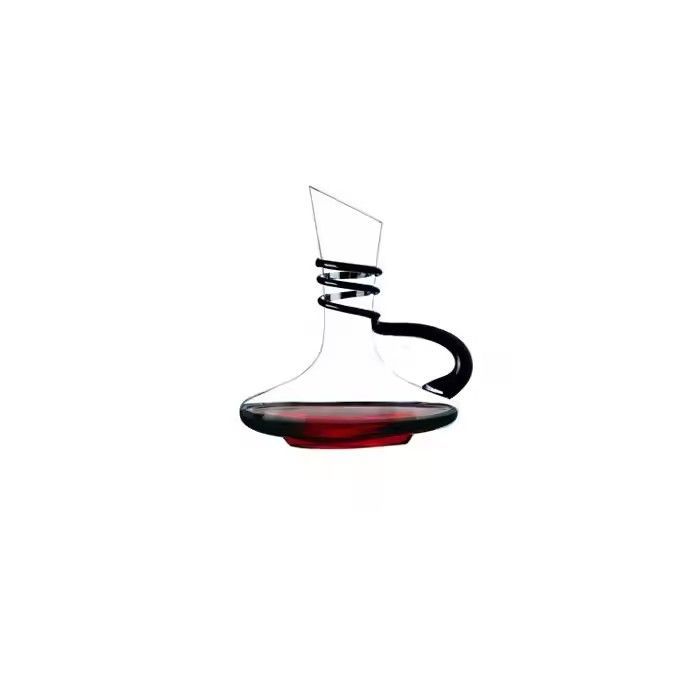 Hot sale custom logo crystal oblique wine decanter glass jug with black handle