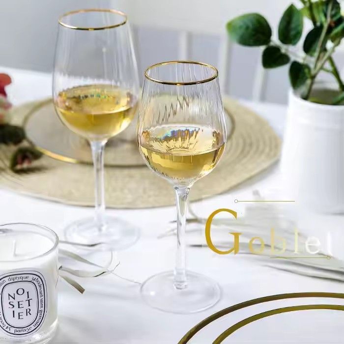 OEM lead-free cry stal vertical champagne glass flute wine glasses with gold rim