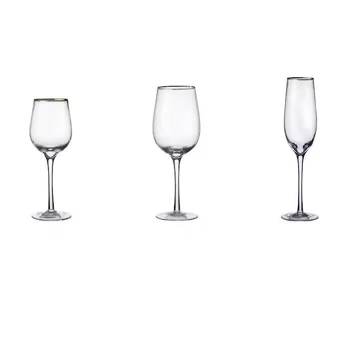 OEM lead-free cry stal vertical champagne glass flute wine glasses with gold rim