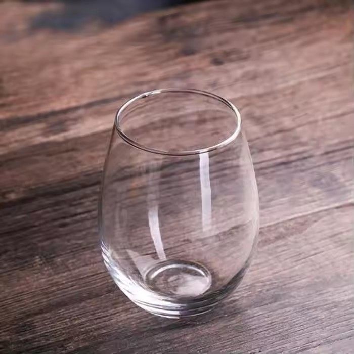 Transparent simple bulk drinking glass egged stemless wine glasses sizes for restaurant