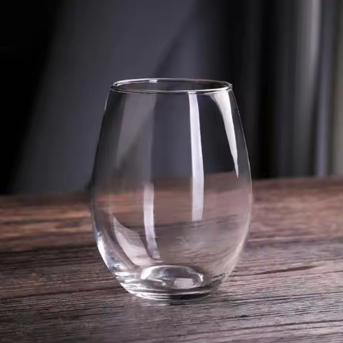 Transparent simple bulk drinking glass egged stemless wine glasses sizes for restaurant