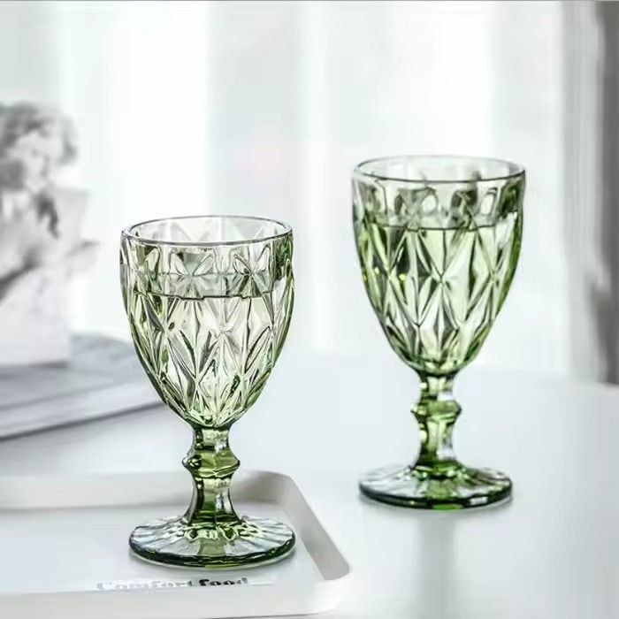 Wholesale Glassware Colored Goblet Wine Glasses Water Glass Pressed Blue vintage Goblets glass