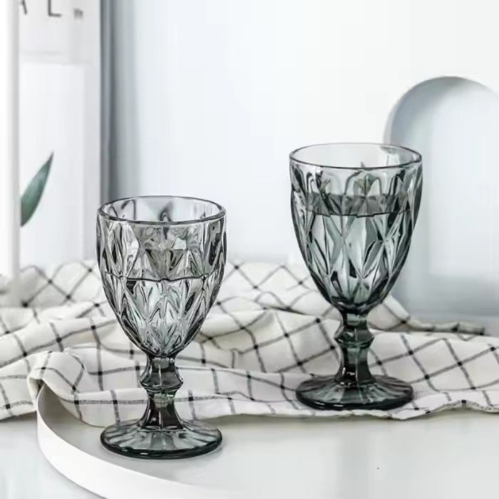 Wholesale Glassware Colored Goblet Wine Glasses Water Glass Pressed Blue vintage Goblets glass