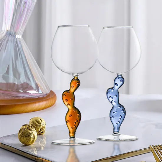 Wholesale Customized Nordic Cactus Shaped Goblet Red Wine Glasses Creative Colored Cactus Stem Wine Glass