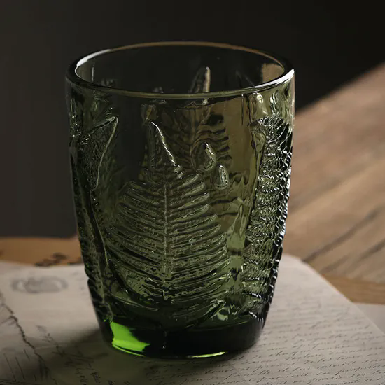 Customized Cheap Ferns Pattern Pressed Color Glassware Highball Glass Cups Stemless Glass Tumbler