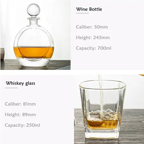 Factory Wholesale Luxury Crystal Glass Round Whiskey Decanter Set for Custom Logo with Whiskey Glasses Set