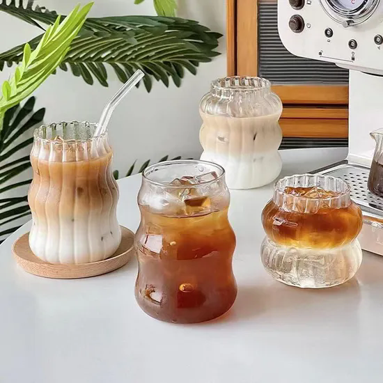 Transparent Glass Coffee Mug Vertical Stripes Iced American Cup Juice Cold Frozen Drink Water Cup