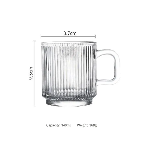 Creative 340ml Striped Drinking Glass Mug with Bamboo Lid High Quality Vertical Pattern Breakfast Glass Cup for Coffee Yogurt