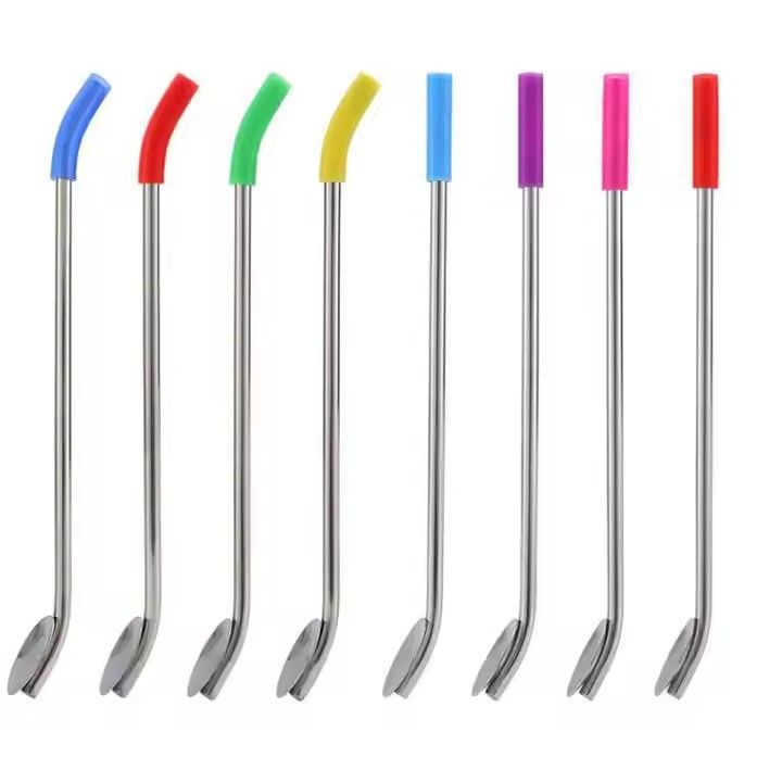 Anti-scald food grade reusable stainless steel drinking straw spoon cleaner with silicone