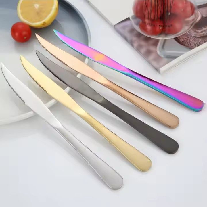 Dishwasher safe gold western food serrated steak knife stainless steel knife