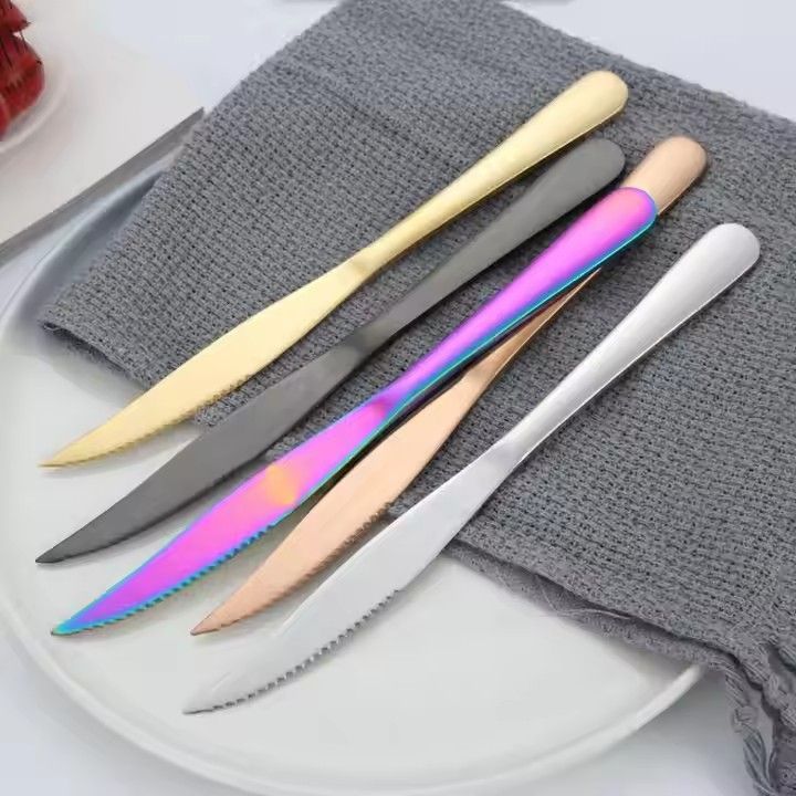 Dishwasher safe gold western food serrated steak knife stainless steel knife