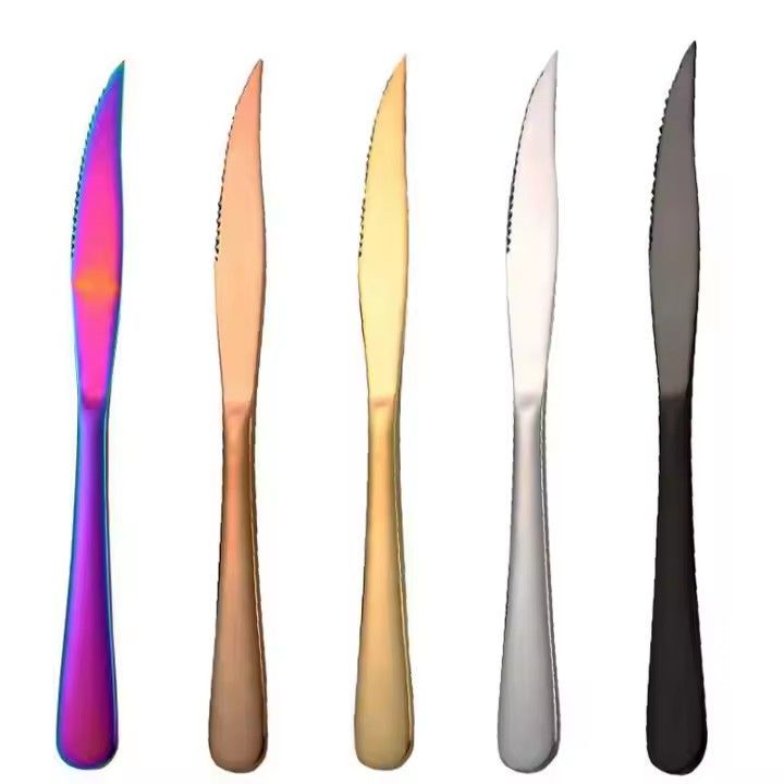 Dishwasher safe gold western food serrated steak knife stainless steel knife