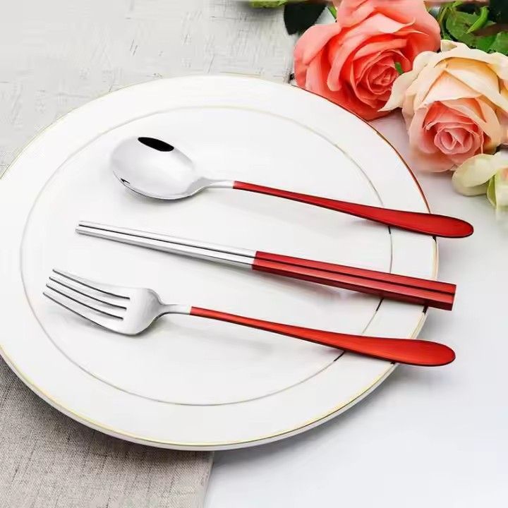 304 portable metaled flatware set stainless steel chopsticks spoon fork