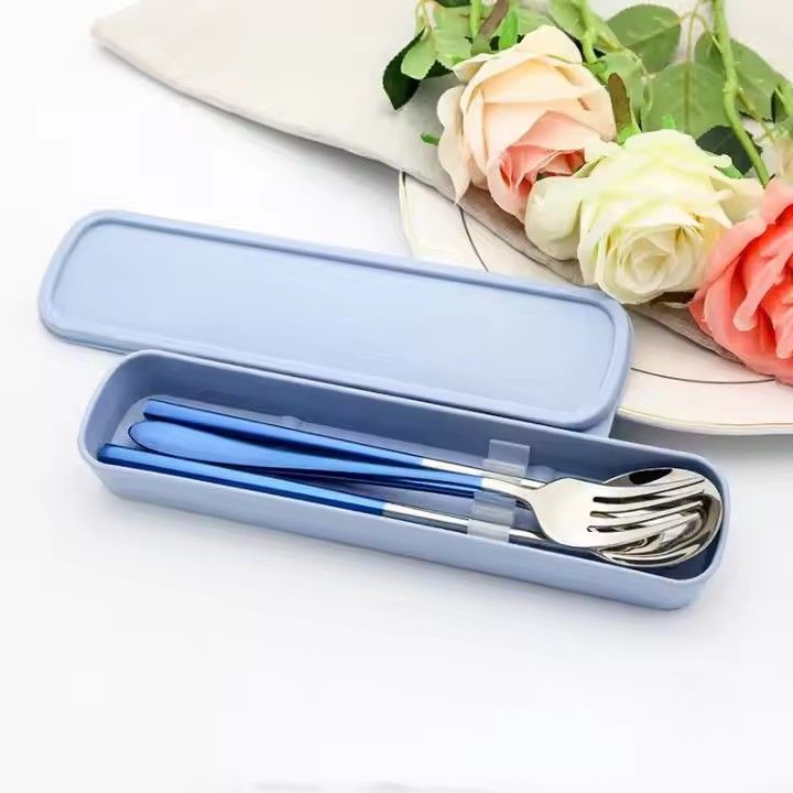 304 portable metaled flatware set stainless steel chopsticks spoon fork