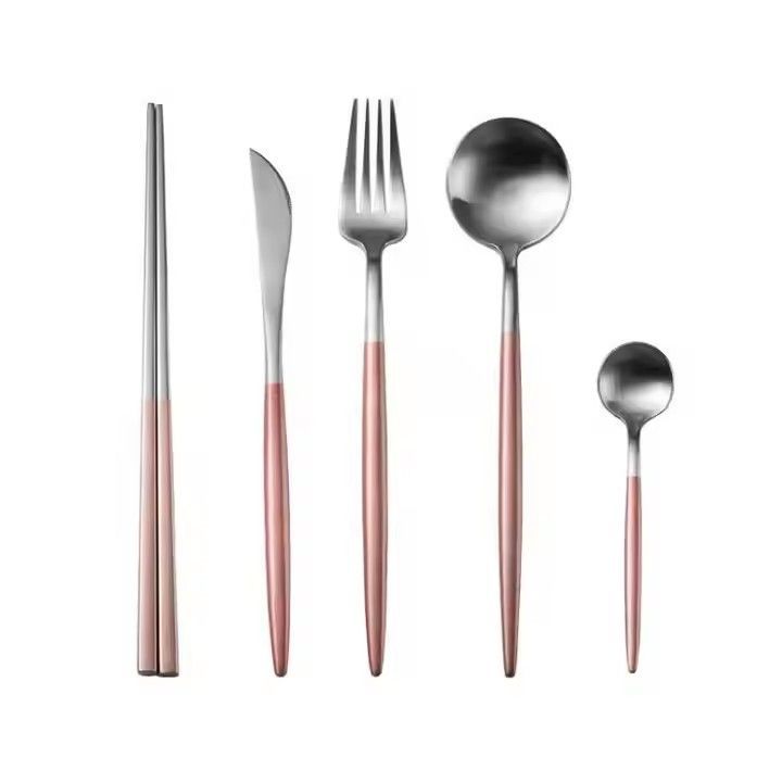 Nordic drawing coffee spoon cutlery pink gold portugal stainless steel flatware sets