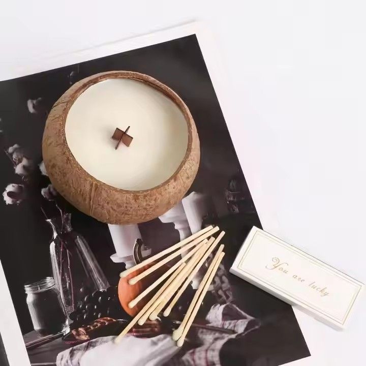 Jasmine scented coconut bowl candle home decor wood wicked natural coconut shell aromatherapy candle