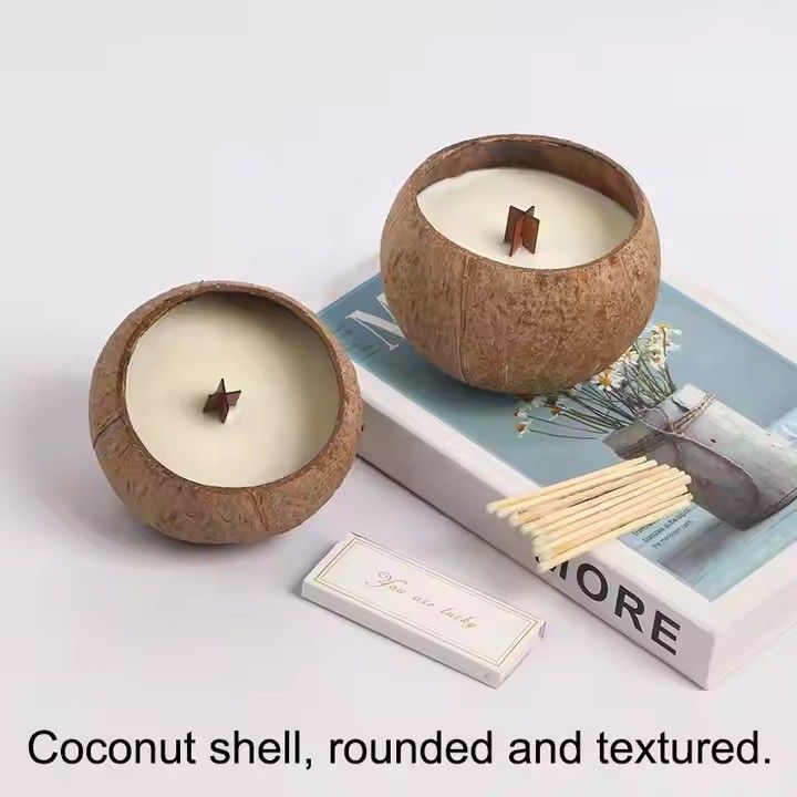 Jasmine scented coconut bowl candle home decor wood wicked natural coconut shell aromatherapy candle