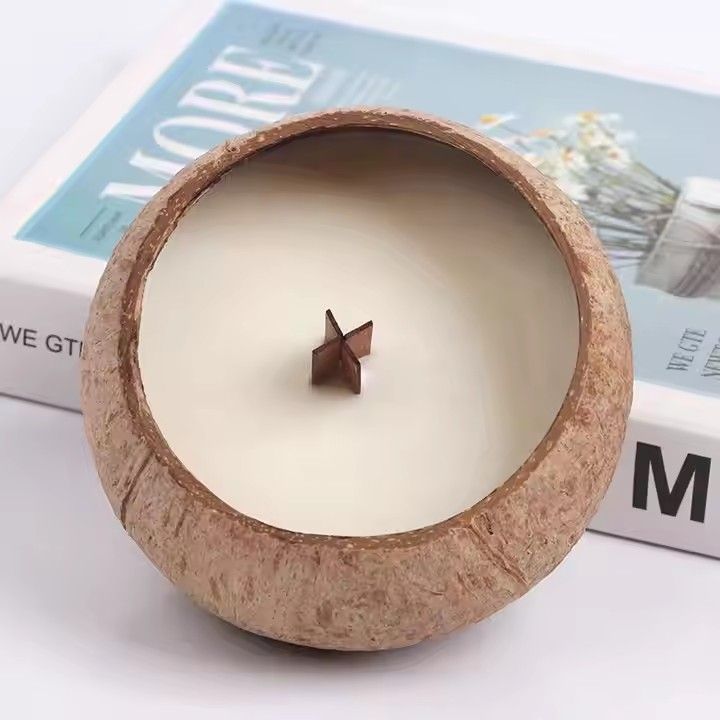 Jasmine scented coconut bowl candle home decor wood wicked natural coconut shell aromatherapy candle