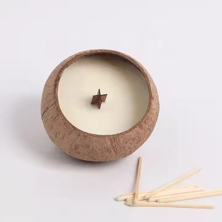 Jasmine scented coconut bowl candle home decor wood wicked natural coconut shell aromatherapy candle