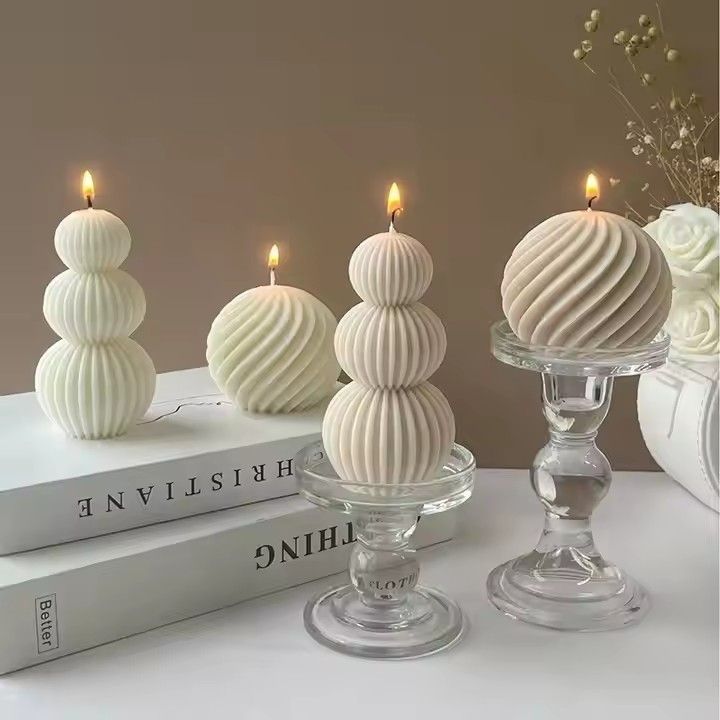 Nordic simple home decor geometric shaped candle pillar white origami ball scented candle