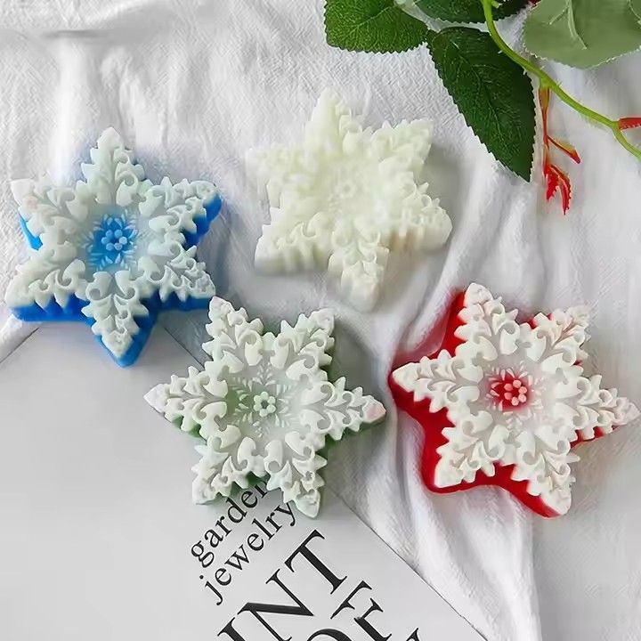 Home decor party table decorations white candles handmade Christmas snowflake scented candles