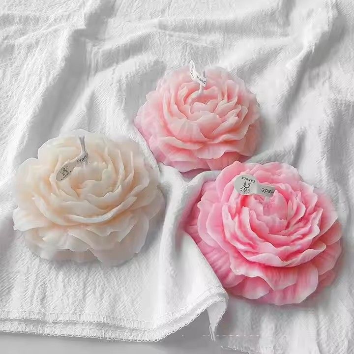 Aesthetic scented flower shape smokeless aromatherapy candle minimal decor paraffin wax peony scented candle