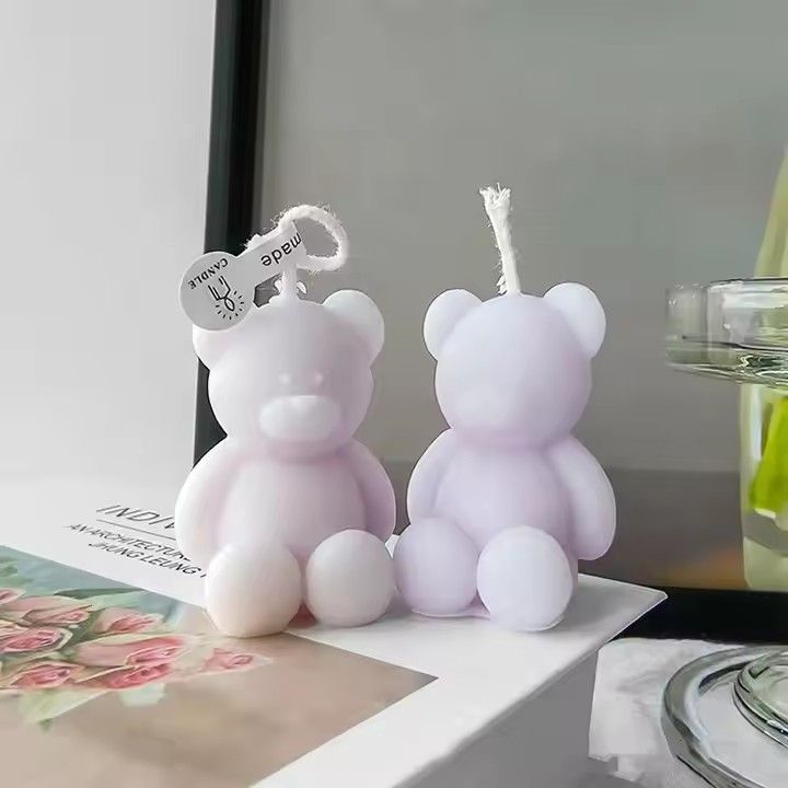 Home bedroom wedding gift handmade paraffin white beeswax aroma candle cute mini bear shaped scented candles