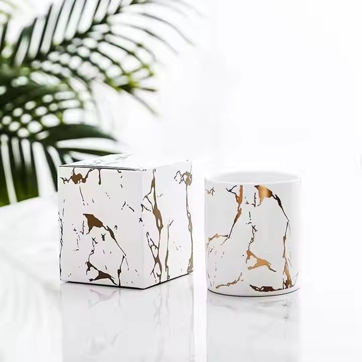 Nordic home fragrance candle aromatherapy marble gold pattern ceramic scented candle