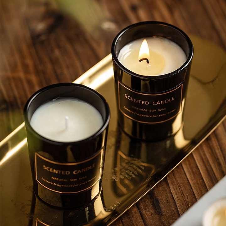 New Small Black Glass Strong Scented Candles Creative No Logo Stress Relief Candles for Gifts Meditation and Holiday Use