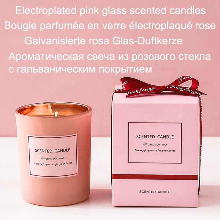 Valentine's Day gift home romantic soy wax scented candle custom logo plated pink glass aroma candle