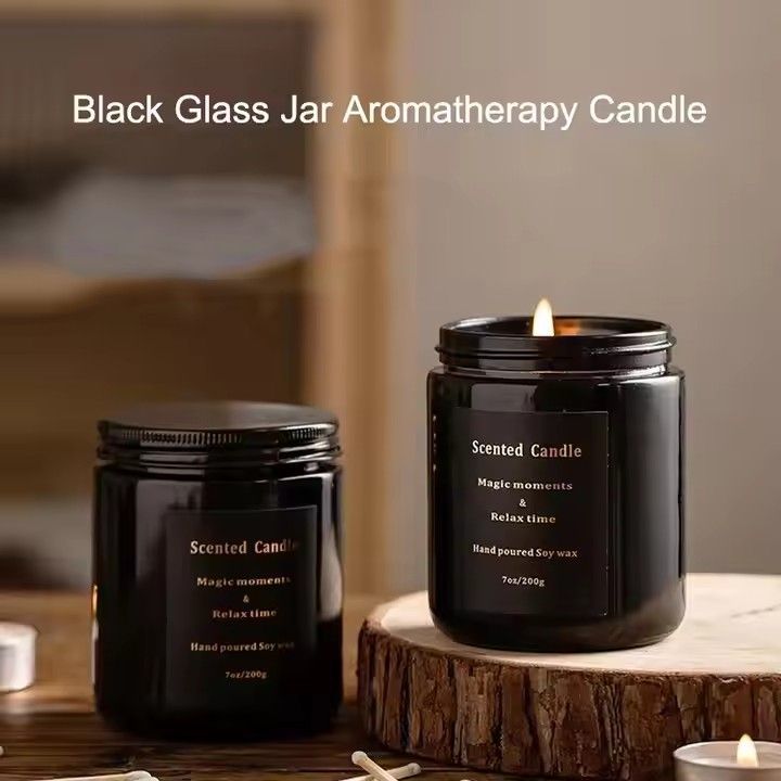 Soy candles gifts aromatherapy candles with black glass 7oz home scented oud candles